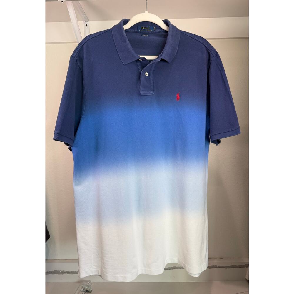 Polo Ralph Lauren Classic Fit Blue Gradient Polo Shirt XL Cotton Preppy Ombre